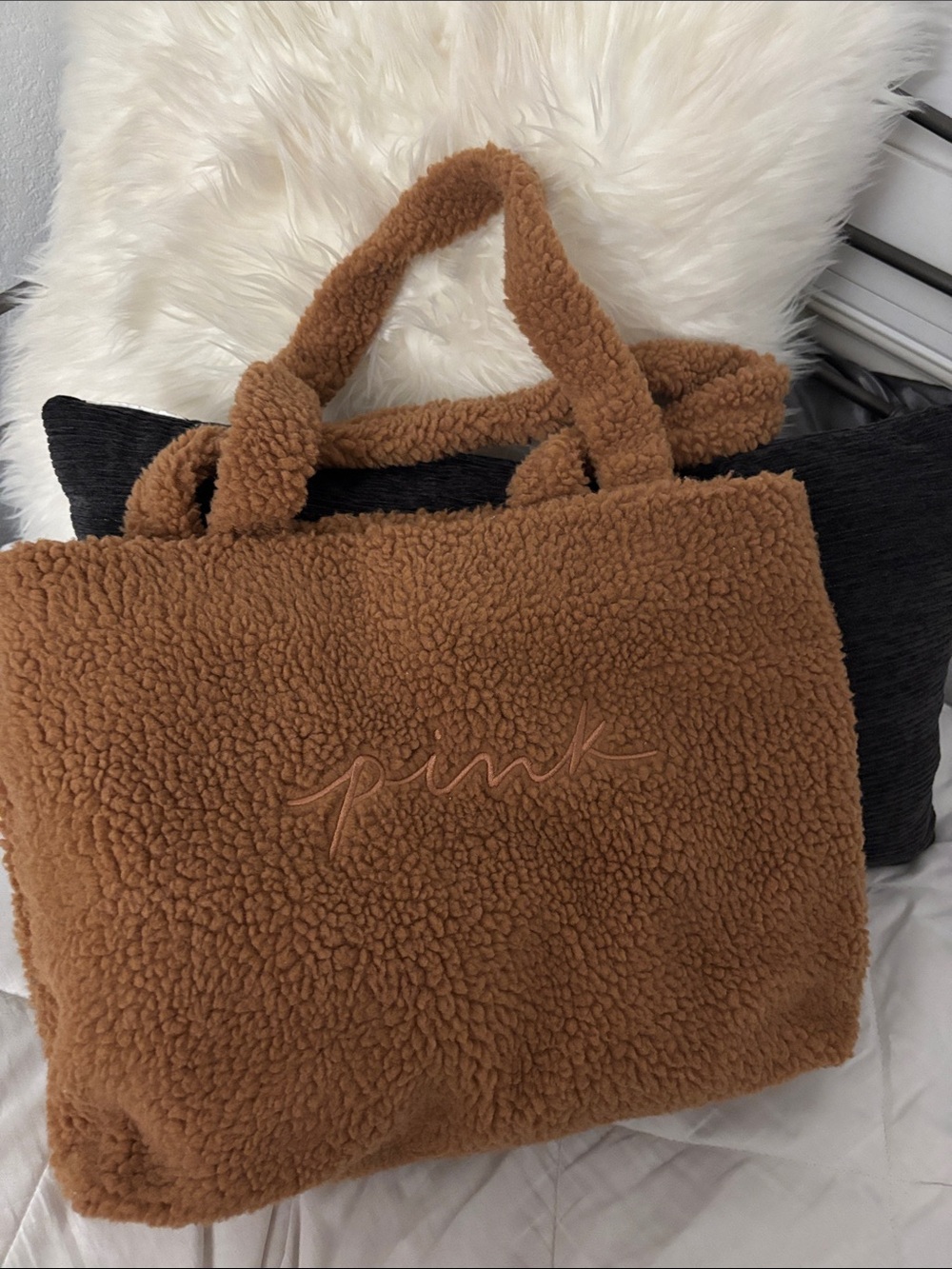 PINK Victoria's Secret Teddy Shearling Tote in Brown